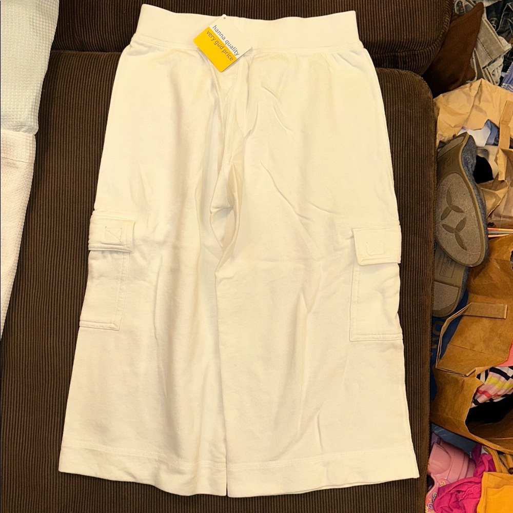 NWT HANNA ANDERSSON WHITE CROPPED CARGO SWEATS WOMENS XS NEW BEACH